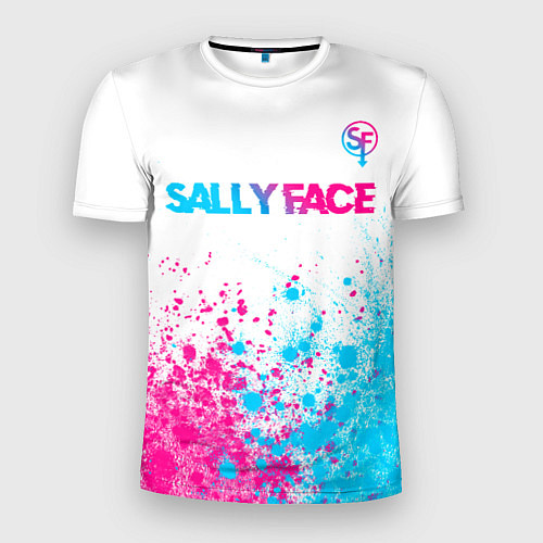 Мужская спорт-футболка Sally Face neon gradient style: символ сверху / 3D-принт – фото 1