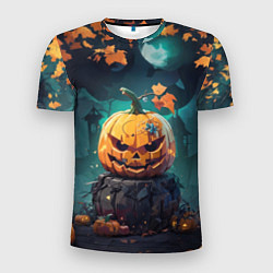 Мужская спорт-футболка Хэллоуинская тыква под луной