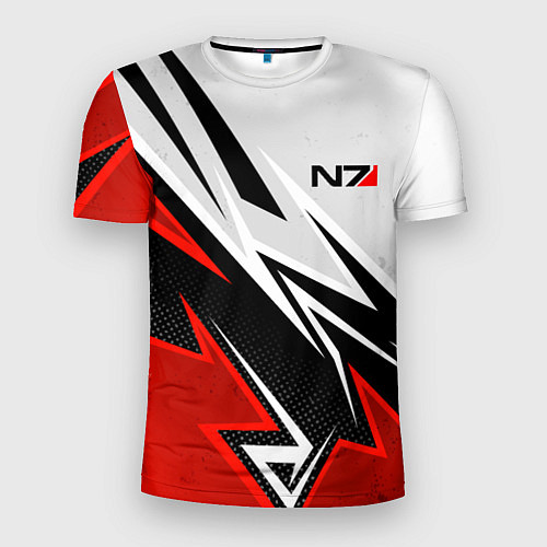 Мужская спорт-футболка N7 mass effect - white and red / 3D-принт – фото 1