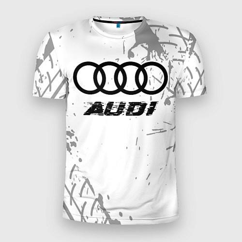 Мужская спорт-футболка Audi speed на светлом фоне со следами шин / 3D-принт – фото 1