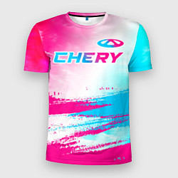 Мужская спорт-футболка Chery neon gradient style: символ сверху