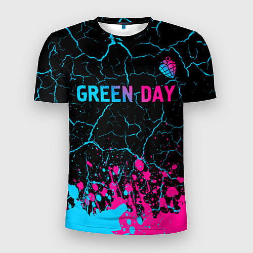 Мужская спорт-футболка Green Day - neon gradient: символ сверху / 3D-принт – фото 1