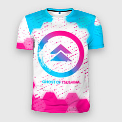 Мужская спорт-футболка Ghost of Tsushima neon gradient style