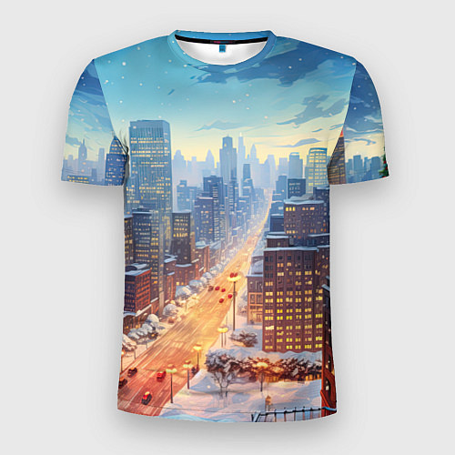 Мужская спорт-футболка Новогодний снежный город / 3D-принт – фото 1