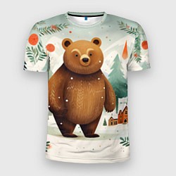Мужская спорт-футболка Рождественский мишка фолк-арт