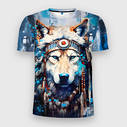 Мужская спорт-футболка Волк индеец / 3D-принт – фото 1