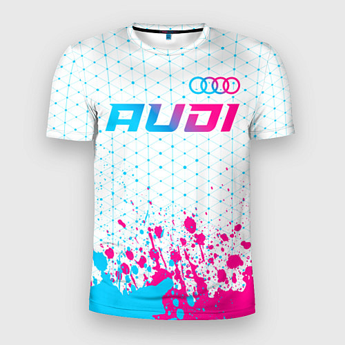 Мужская спорт-футболка Audi neon gradient style: символ сверху / 3D-принт – фото 1