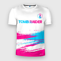Мужская спорт-футболка Tomb Raider neon gradient style посередине