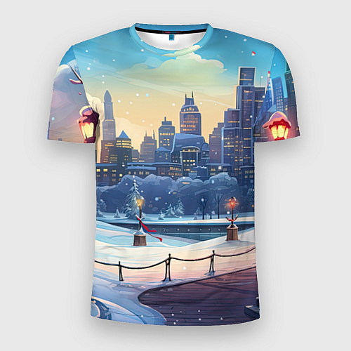 Мужская спорт-футболка Зимний большой город / 3D-принт – фото 1