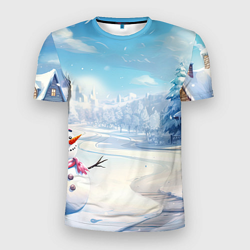 Мужская спорт-футболка Новогодний пейзаж снеговик / 3D-принт – фото 1