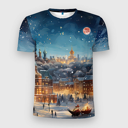 Мужская спорт-футболка Ночной новогодний город / 3D-принт – фото 1