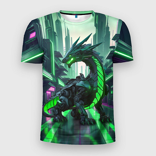 Мужская спорт-футболка Неоновый зеленый дракон / 3D-принт – фото 1