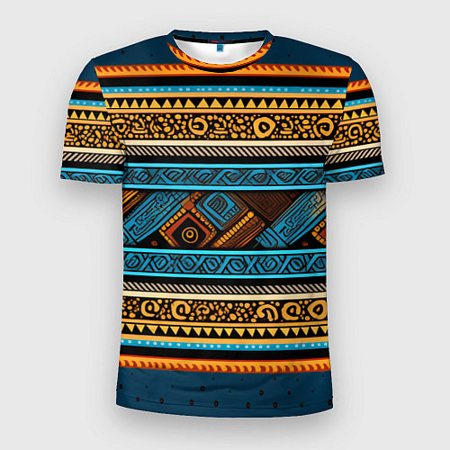 Мужская спорт-футболка Этнический рисунок в горизонтальную полоску / 3D-принт – фото 1