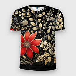 Мужская спорт-футболка Новогодние цветы и листья