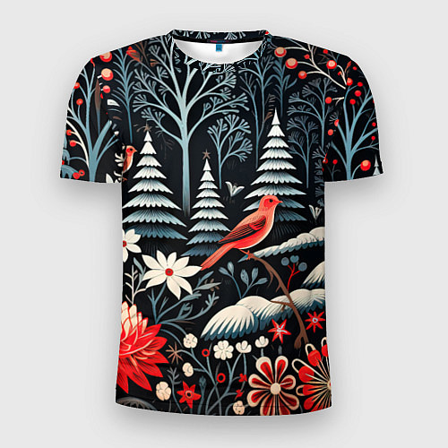 Мужская спорт-футболка Новогодний лес и птицы / 3D-принт – фото 1