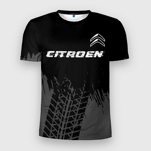 Мужская спорт-футболка Citroen speed на темном фоне со следами шин посере / 3D-принт – фото 1