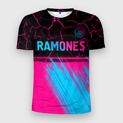 Мужская спорт-футболка Ramones - neon gradient посередине