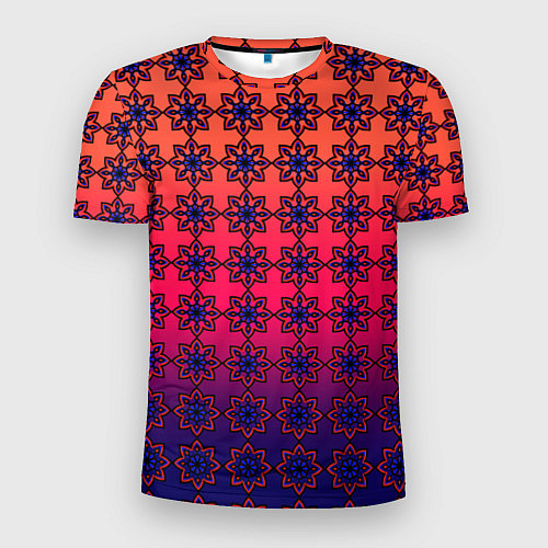 Мужская спорт-футболка Паттерн стилизованные цветы оранж-фиолетовый / 3D-принт – фото 1