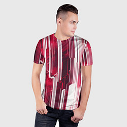 Футболка спортивная мужская Киберпанк полосы белый и красный, цвет: 3D-принт — фото 2