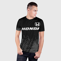 Футболка спортивная мужская Honda speed на темном фоне со следами шин посереди, цвет: 3D-принт — фото 2
