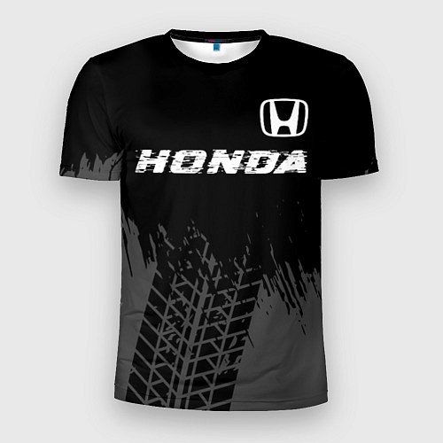 Мужская спорт-футболка Honda speed на темном фоне со следами шин посереди / 3D-принт – фото 1