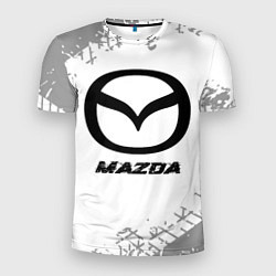 Мужская спорт-футболка Mazda speed на светлом фоне со следами шин