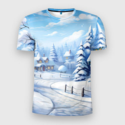 Мужская спорт-футболка Снежный зимний фон