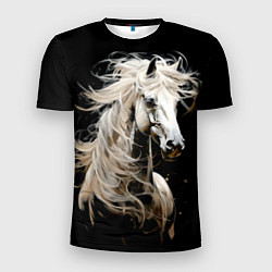 Мужская спорт-футболка Лошадь белая в ночи