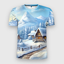 Мужская спорт-футболка Новогодняя зимняя деревня
