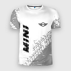 Мужская спорт-футболка Mini speed на светлом фоне со следами шин вертикал