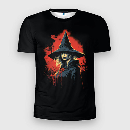 Мужская спорт-футболка Ведьма в шляпе кровавый фон / 3D-принт – фото 1