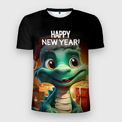 Мужская спорт-футболка Happy new year green drogon