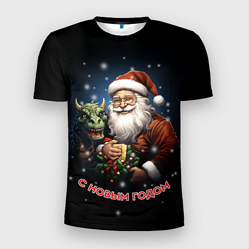 Мужская спорт-футболка Дед мороз с драконом / 3D-принт – фото 1