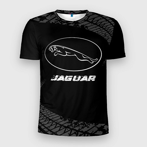 Мужская спорт-футболка Jaguar speed на темном фоне со следами шин / 3D-принт – фото 1