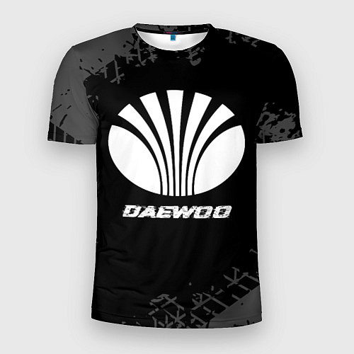 Мужская спорт-футболка Daewoo speed на темном фоне со следами шин / 3D-принт – фото 1