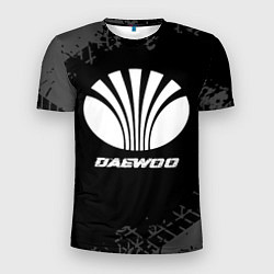 Мужская спорт-футболка Daewoo speed на темном фоне со следами шин