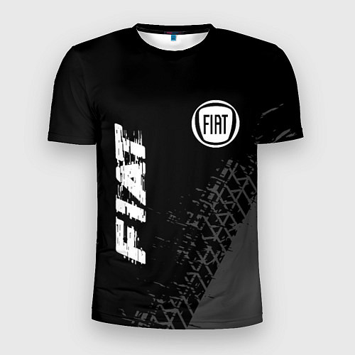 Мужская спорт-футболка Fiat speed на темном фоне со следами шин вертикаль / 3D-принт – фото 1