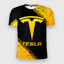 Мужская спорт-футболка Tesla - gold gradient