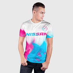 Футболка спортивная мужская Nissan neon gradient style посередине, цвет: 3D-принт — фото 2