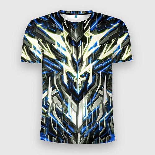 Мужская спорт-футболка Неоновый синий кибер череп / 3D-принт – фото 1