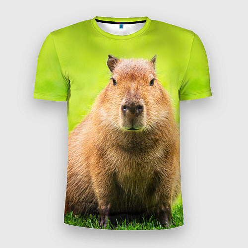 Мужская спорт-футболка Capybara on green grass / 3D-принт – фото 1