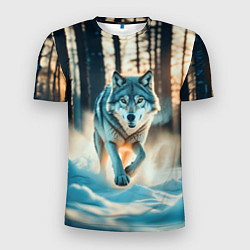 Мужская спорт-футболка Волк в темном лесу