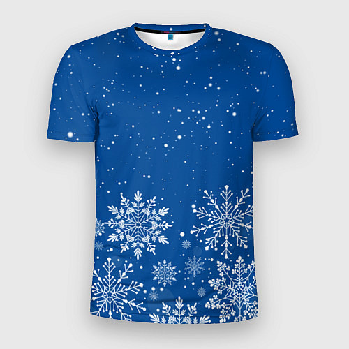 Мужская спорт-футболка Текстура снежинок на синем фоне / 3D-принт – фото 1