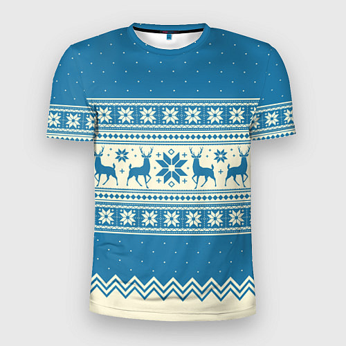 Мужская спорт-футболка Sweater with deer on a blue background / 3D-принт – фото 1