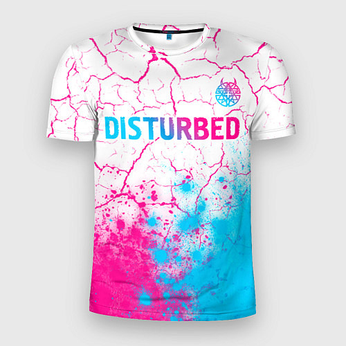 Мужская спорт-футболка Disturbed neon gradient style посередине / 3D-принт – фото 1