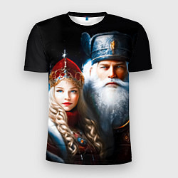 Мужская спорт-футболка Дед Мороз и Снегурочка в русских нарядах