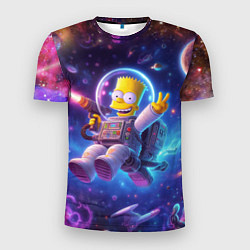 Мужская спорт-футболка Барт Симпсон с лазерным пистолетом в космосе