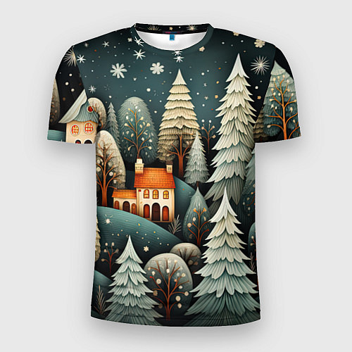 Мужская спорт-футболка Ночной снегопад в лесу / 3D-принт – фото 1