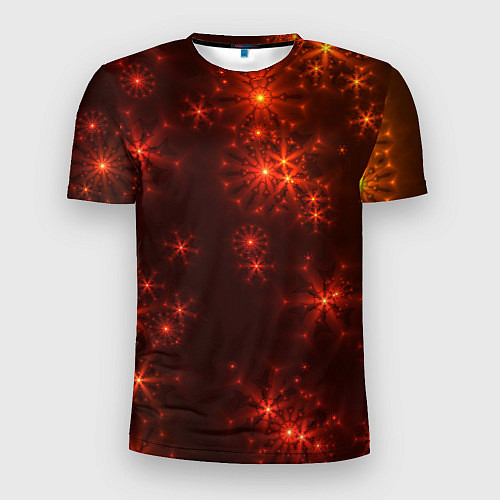 Мужская спорт-футболка Абстрактные светящиеся красно оранжевые снежинки / 3D-принт – фото 1