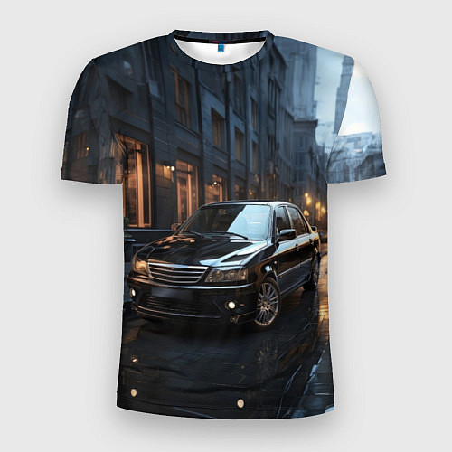 Мужская спорт-футболка Автомобиль на сумрачной улице / 3D-принт – фото 1